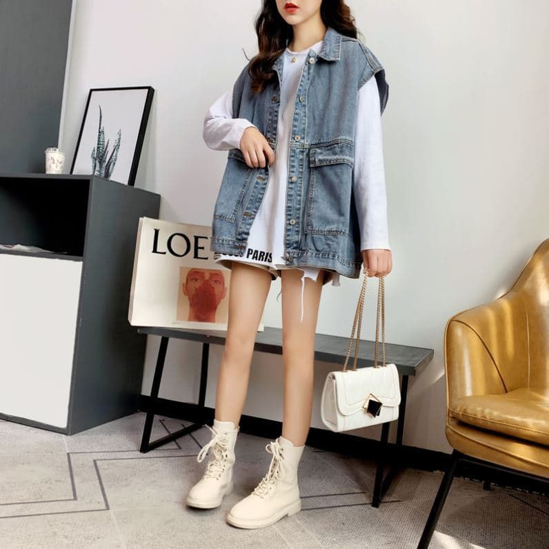レディースベスト ゆったりシルエットデニムベスト