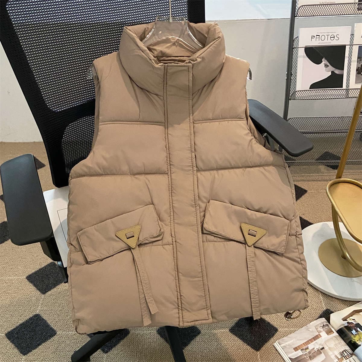 レディースベスト フラップポケット付きパフベスト