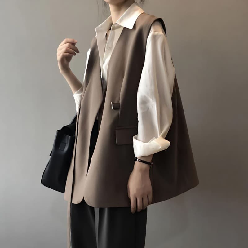 レディースベスト ゆったりシルエット ロング丈ジレベスト