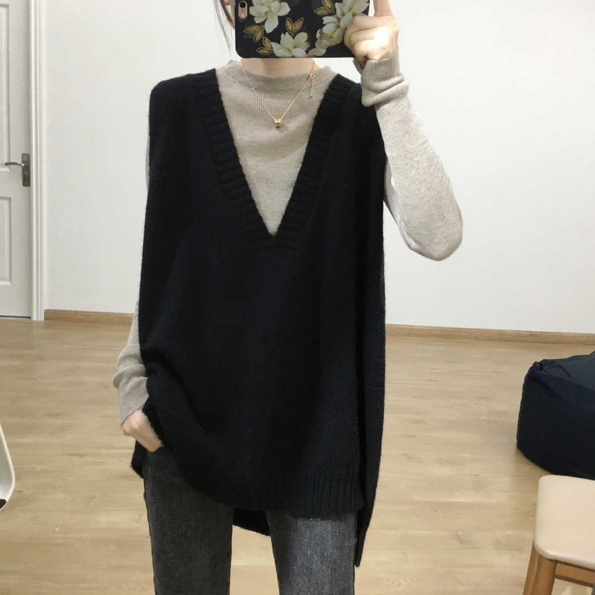 レディースベスト Vネックゆるシルエットロングベスト