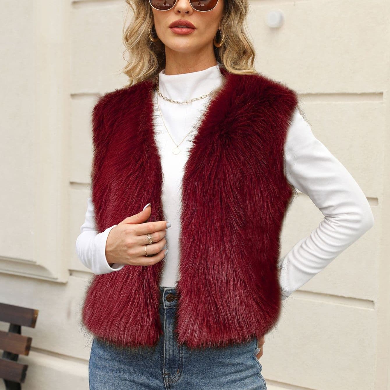 レディースベスト ふわふわ　ファー