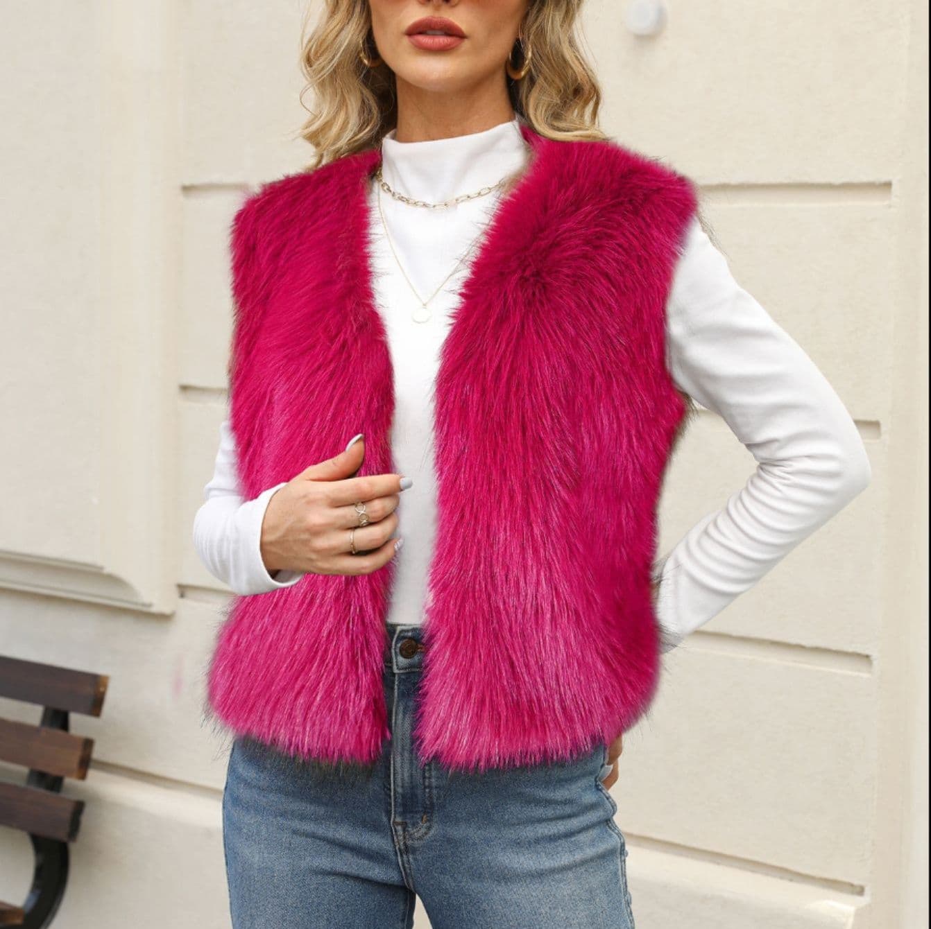 レディースベスト ふわふわ　ファー