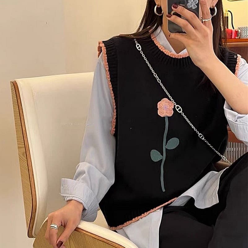 レディースベスト お花モチーフニットベスト