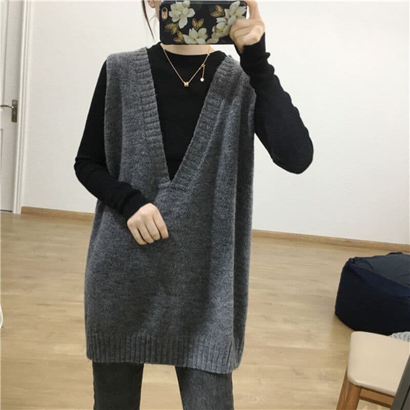 レディースベスト Vネックゆるシルエットロングベスト