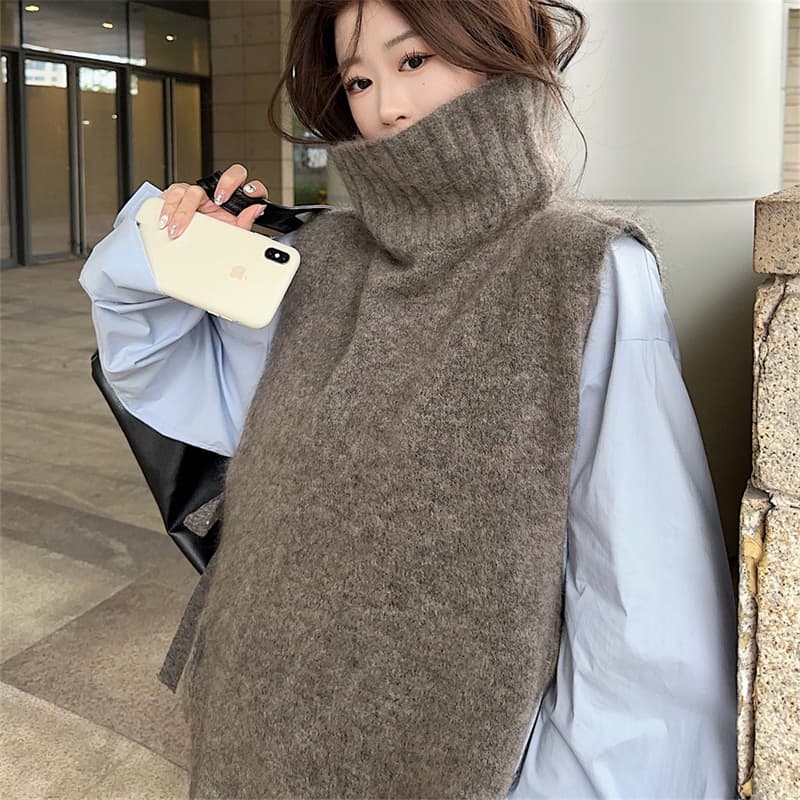 レディースベスト ニットタートルネックサイドスリットベスト 