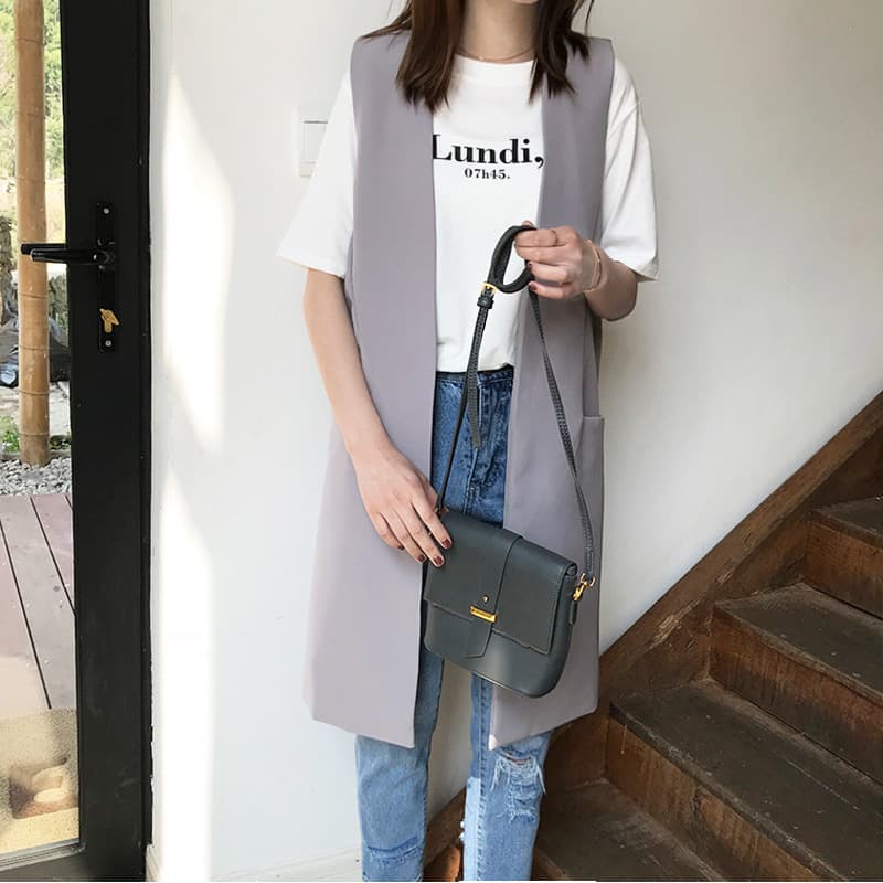 レディースベスト シンプル ロング丈ジレベスト