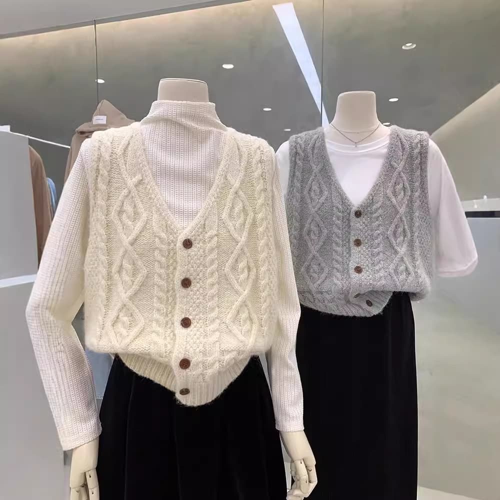 レディースベスト ケーブル編み柄シンプルベスト