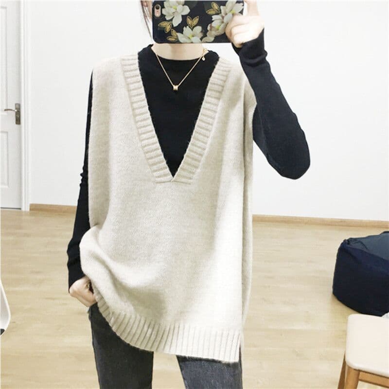 レディースベスト Vネックゆるシルエットロングベスト