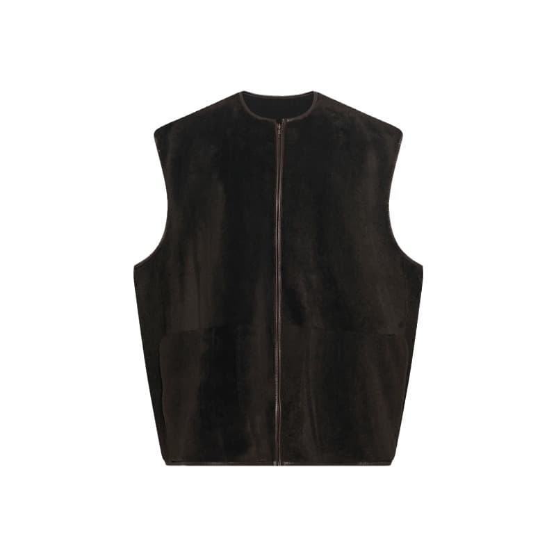 レディースベスト ファー仕立て レザーベスト