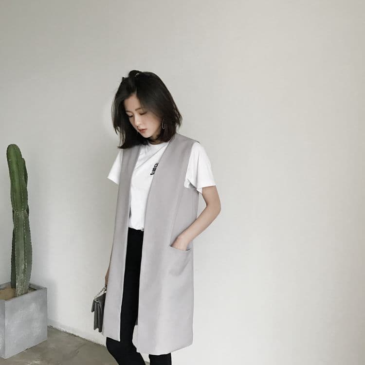 レディースベスト シンプル ロング丈ジレベスト