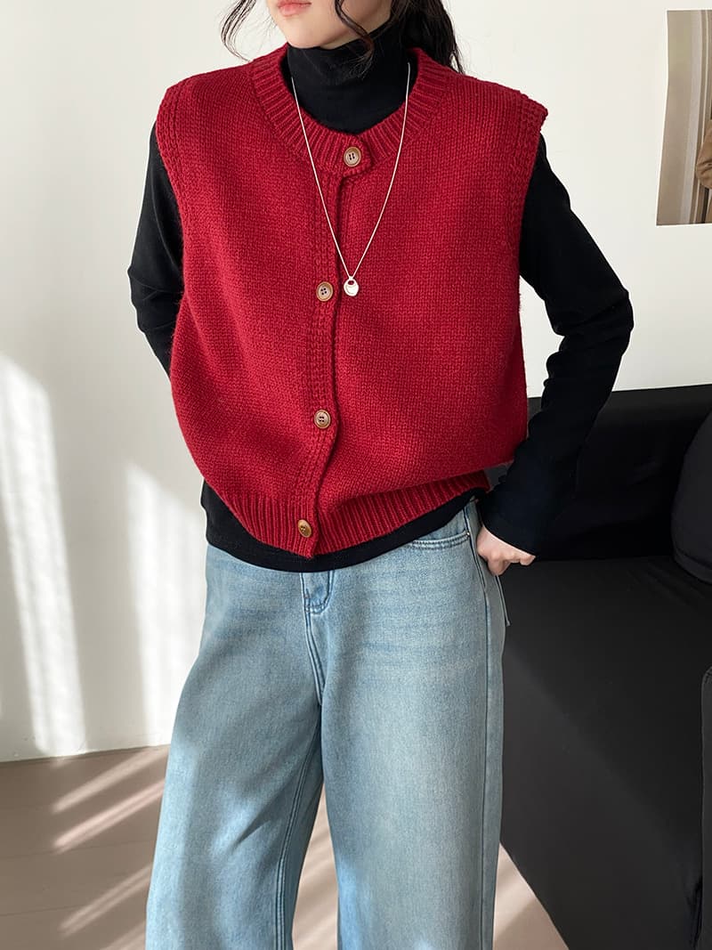 レディースベスト シンプルベーシックニットベスト