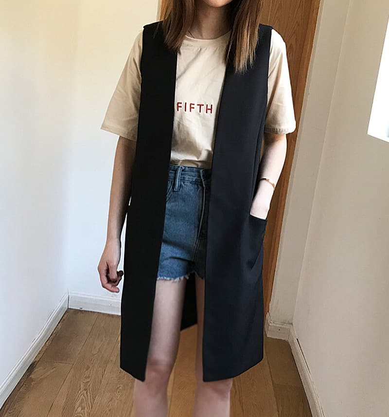 レディースベスト シンプル ロング丈ジレベスト