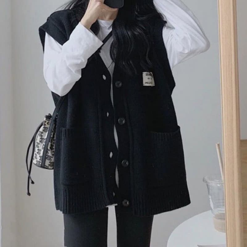 レディースベスト 韓国風ニットベスト レディース フード付き 2色展開