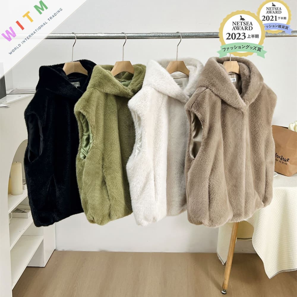 レディースベスト 秋冬新作フード付きファーベスト防寒レディース