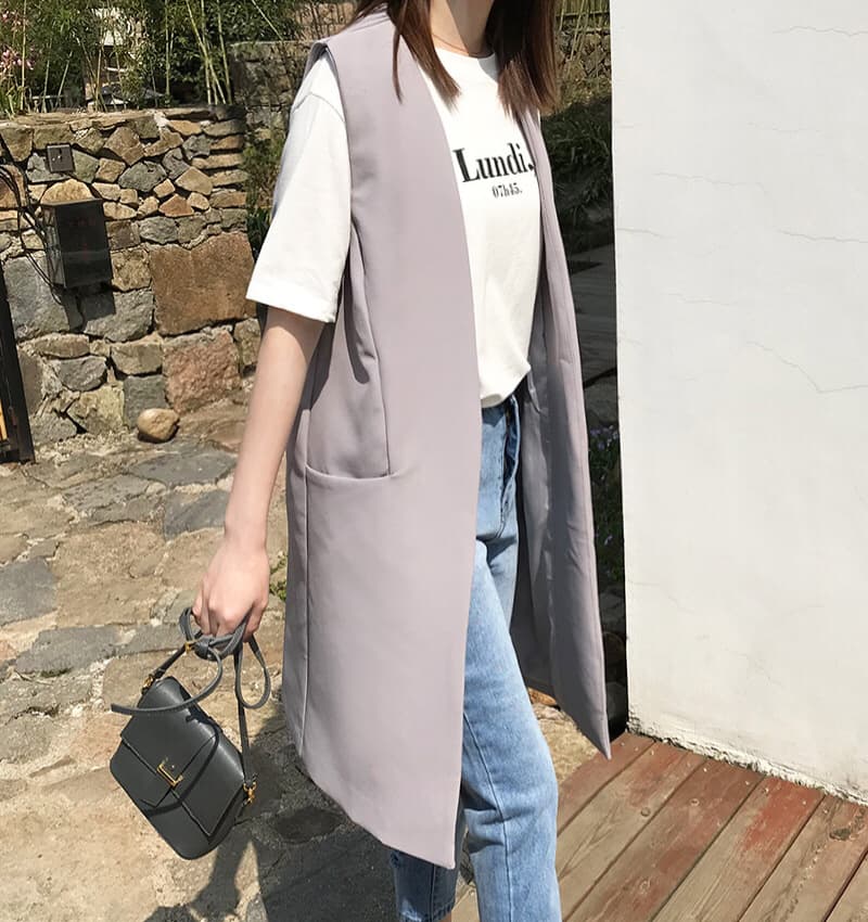 レディースベスト シンプル ロング丈ジレベスト