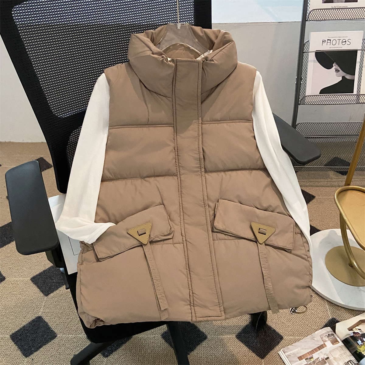 レディースベスト フラップポケット付きパフベスト