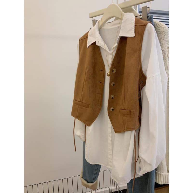 レディースベスト レディース レザーベスト モカ調