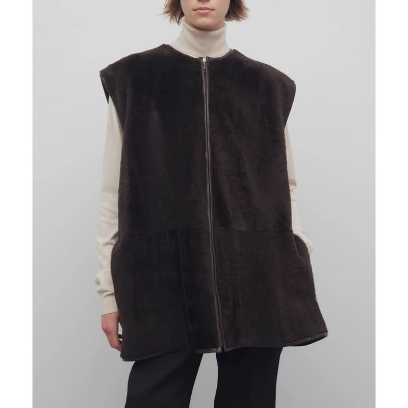 レディースベスト ファー仕立て レザーベスト