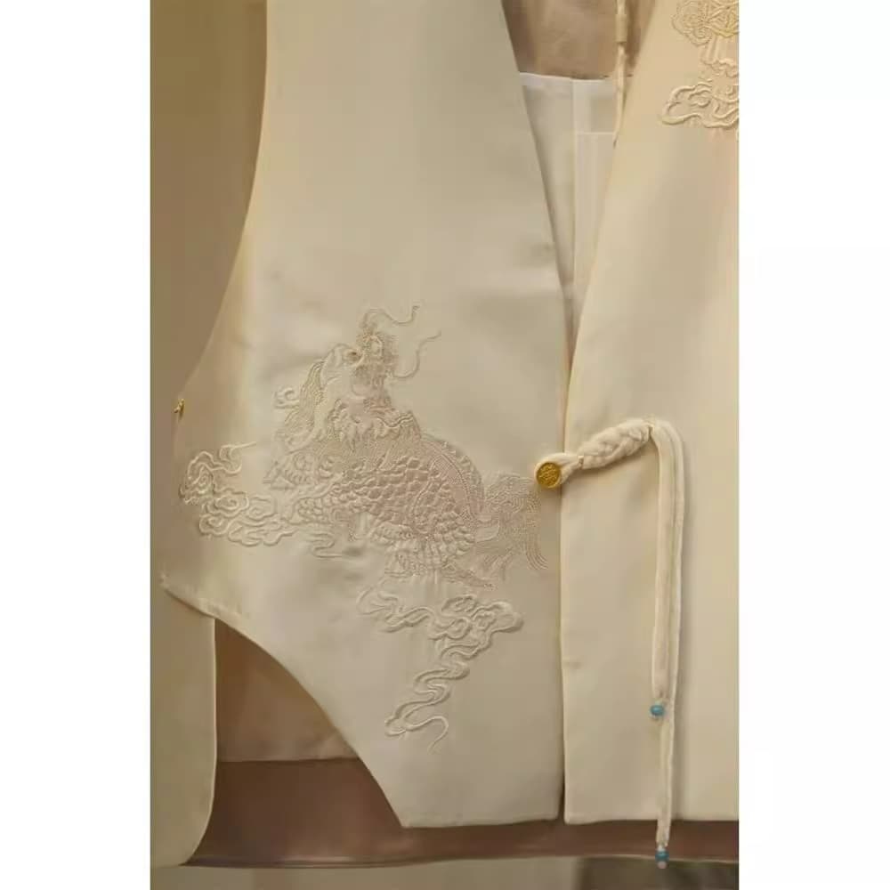 レディースベスト 龍刺繍入り アシンメトリージレ
