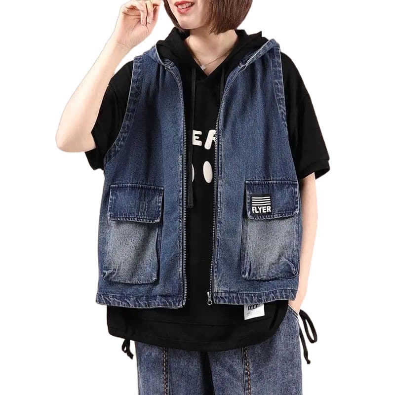 レディースベスト ゆったりカジュアルフーディベスト