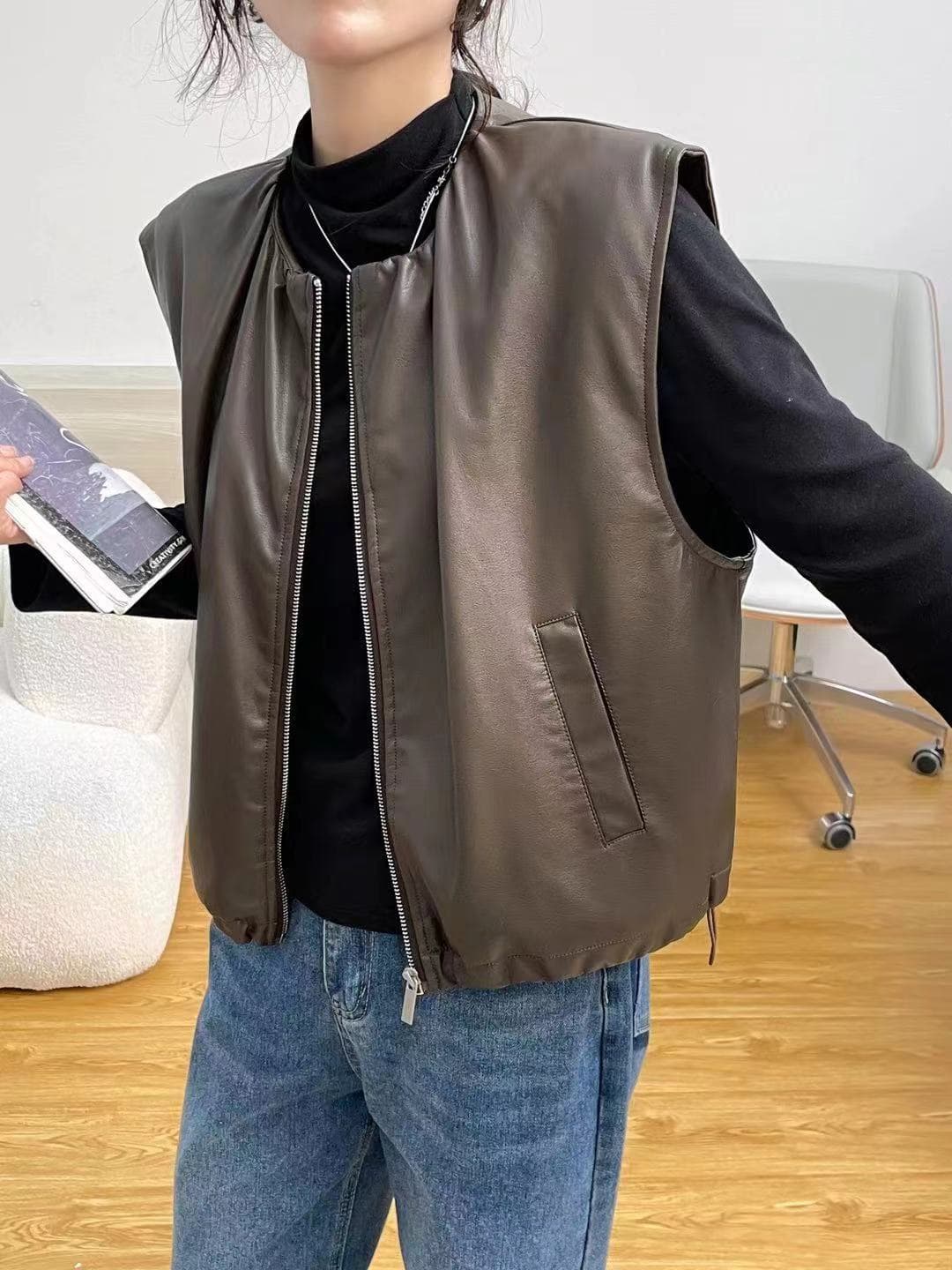 レディースベスト レディース フォルムレザーベスト