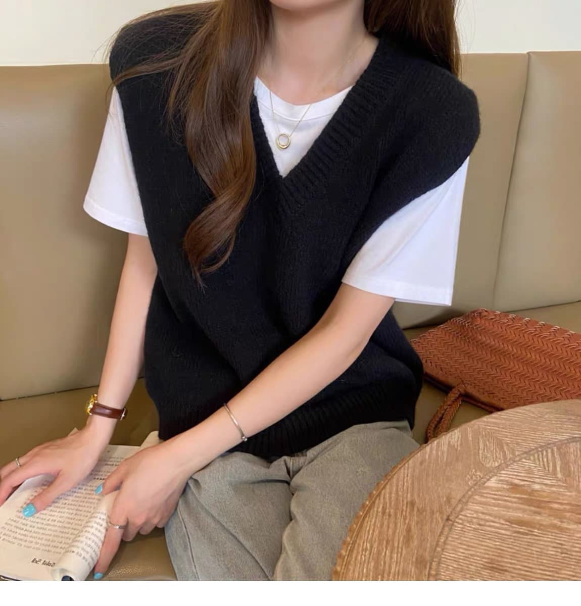 レディースベスト シンプル美シルエットニットベスト