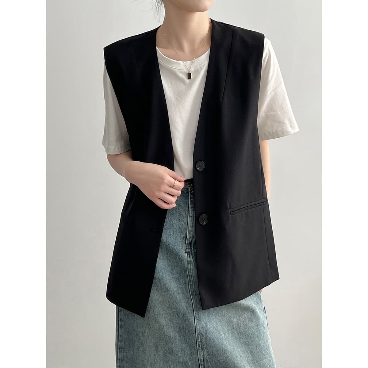 レディースベスト 春新作 上品ベージュ ロング丈ベスト レディース 袖なし 事務服