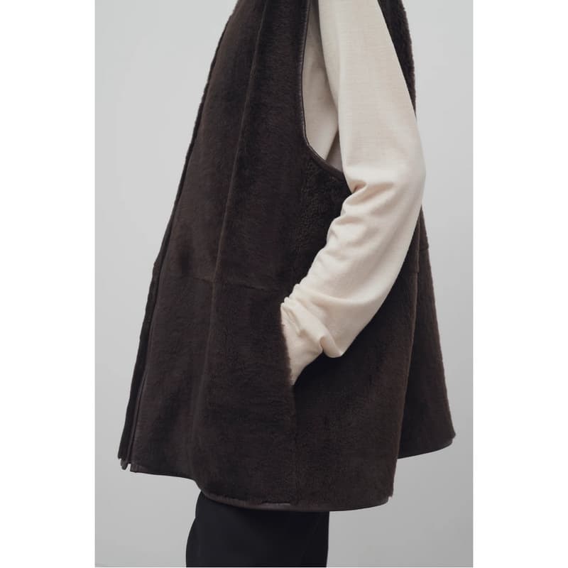 レディースベスト ファー仕立て レザーベスト