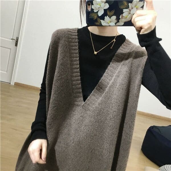 レディースベスト Vネックゆるシルエットロングベスト