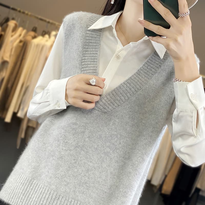 レディースベスト シンプル上質ニットベスト