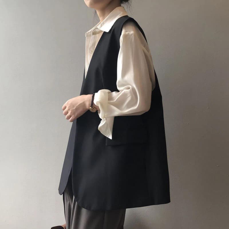 レディースベスト ゆったりシルエット ロング丈ジレベスト