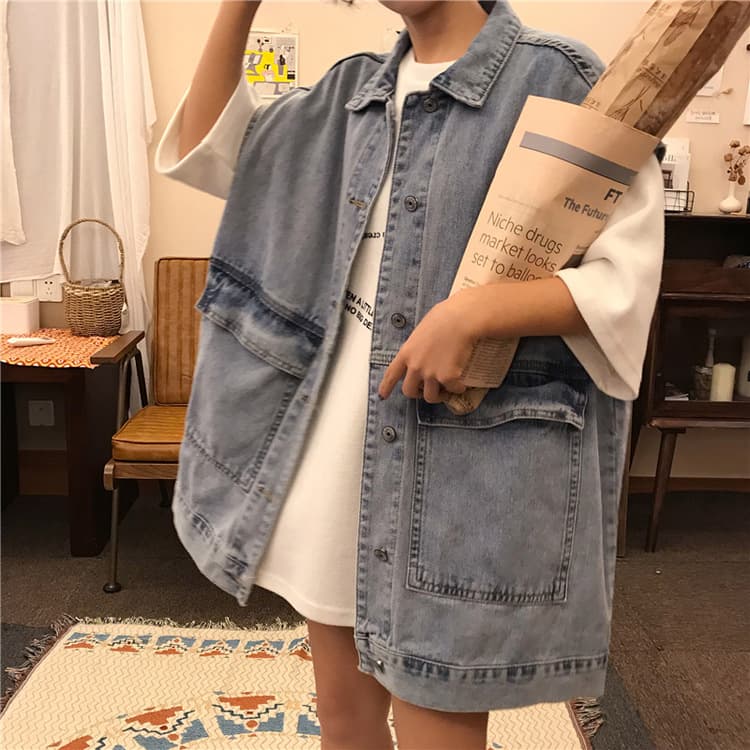 レディースベスト ゆったりデニムロングベスト
