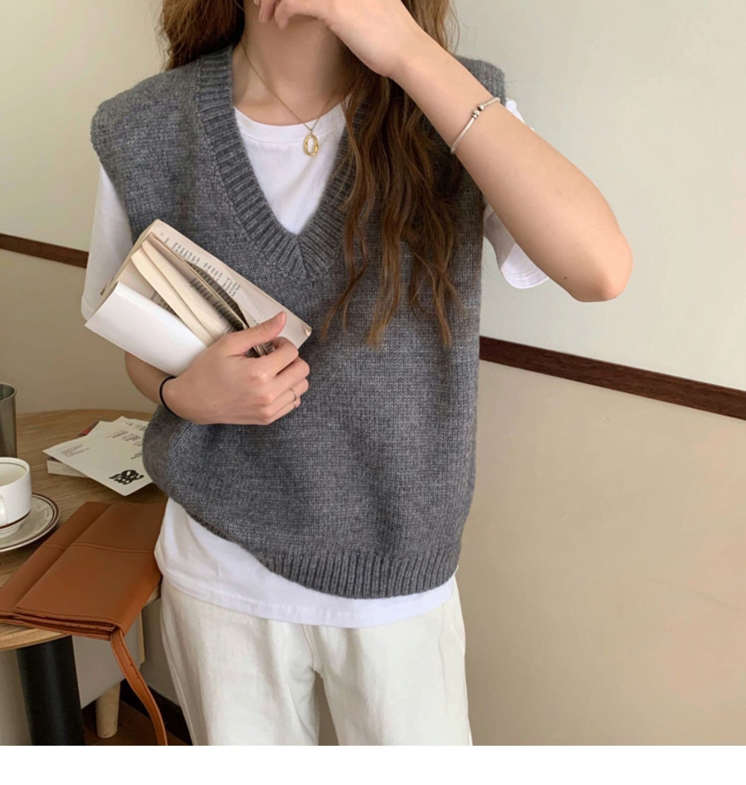 レディースベスト シンプル美シルエットニットベスト