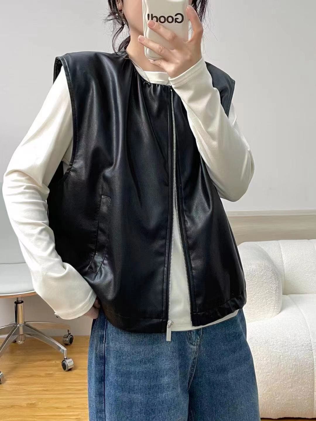 レディースベスト レディース フォルムレザーベスト