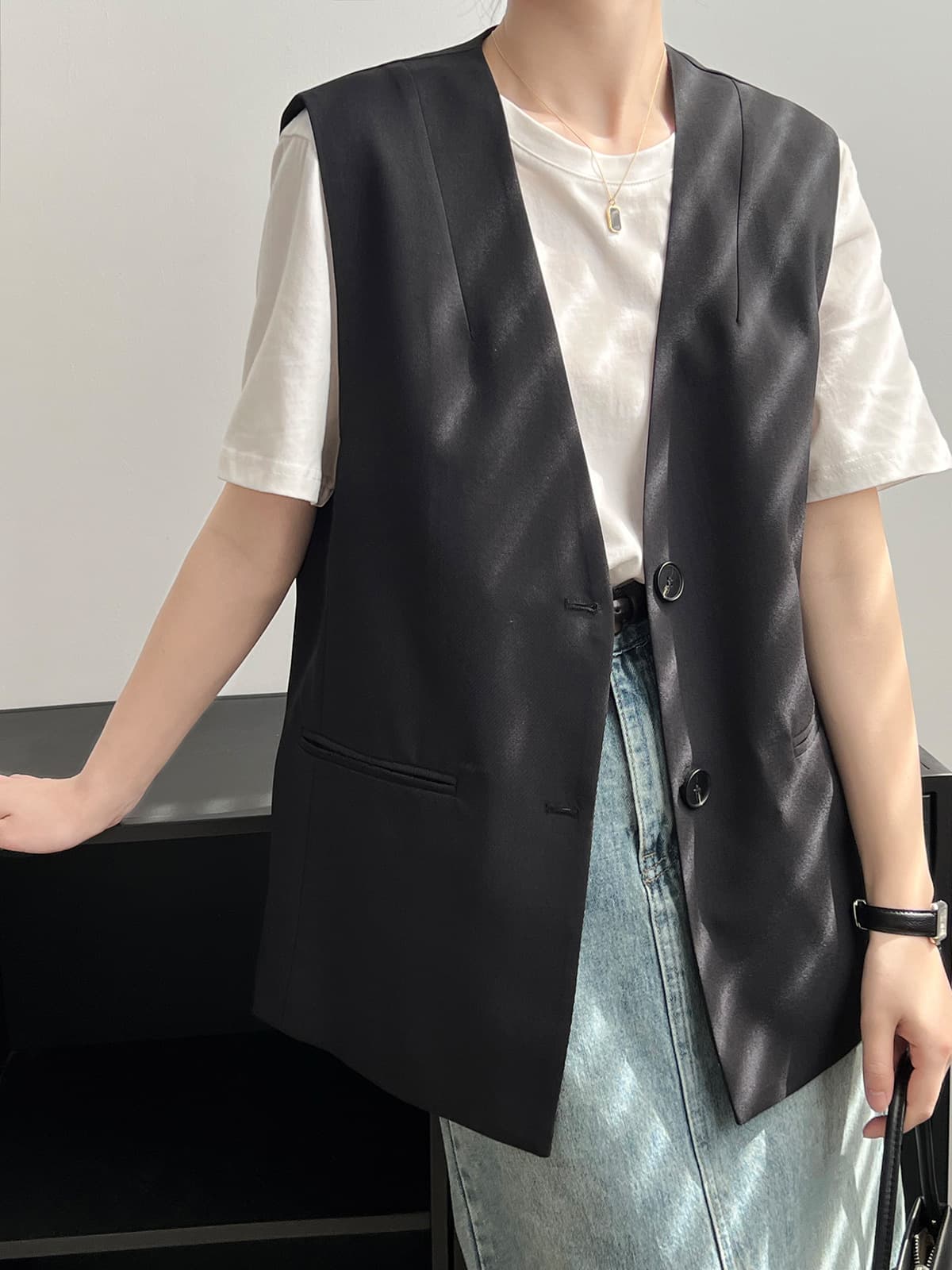 レディースベスト 春新作 上品ベージュ ロング丈ベスト レディース 袖なし 事務服