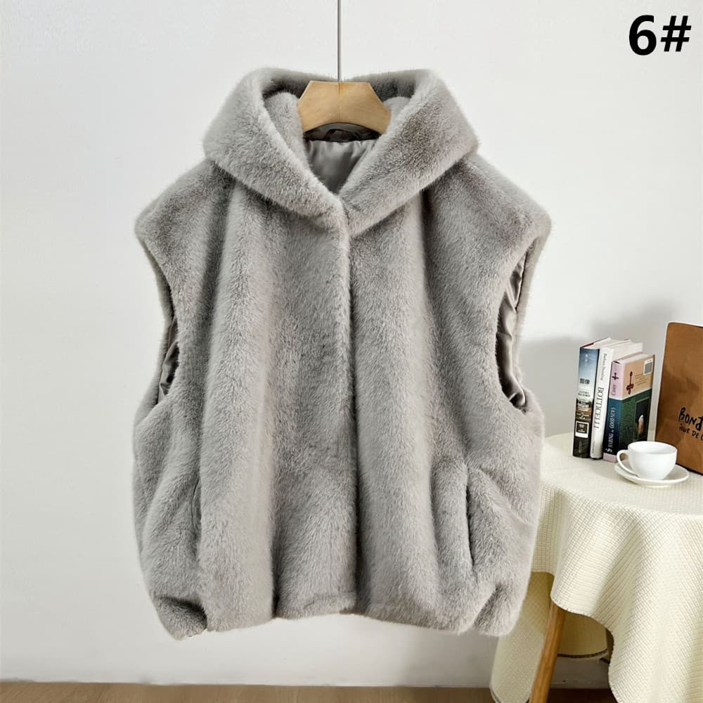 レディースベスト 秋冬新作フード付きファーベスト防寒レディース