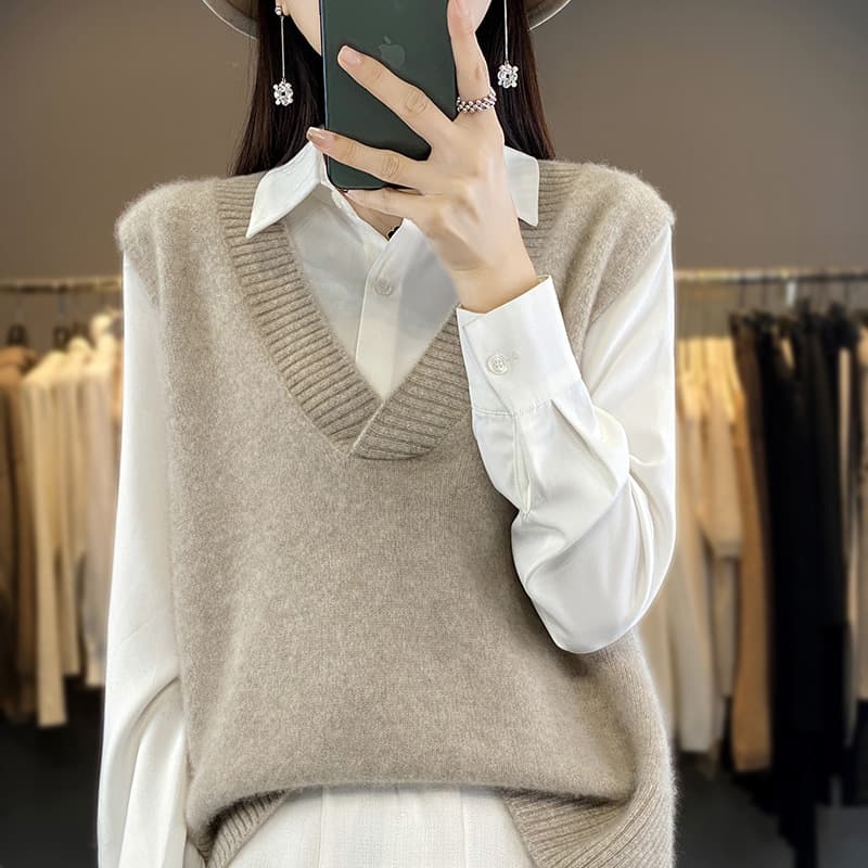 レディースベスト シンプル上質ニットベスト