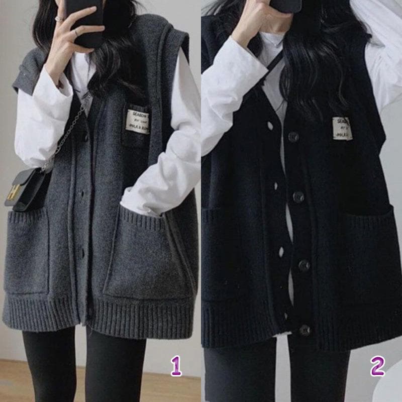 レディースベスト 韓国風ニットベスト レディース フード付き 2色展開