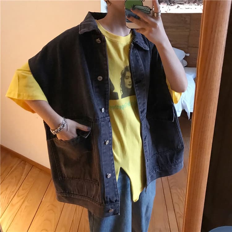 レディースベスト ゆったりデニムロングベスト