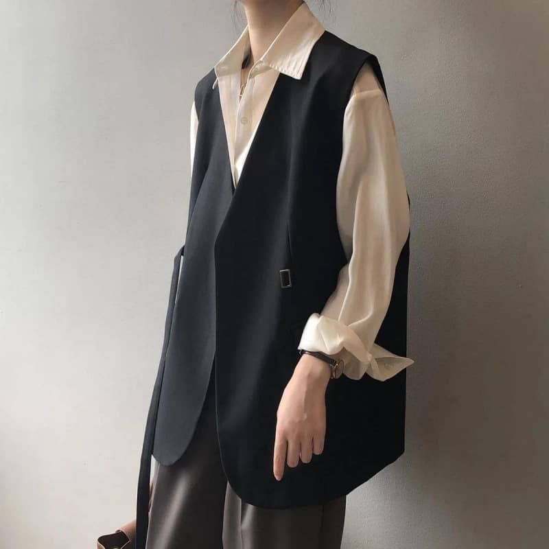 レディースベスト ゆったりシルエット ロング丈ジレベスト