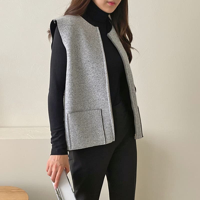 レディースベスト シンプル上質ジップアップニットベスト