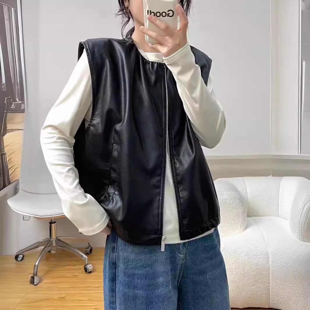 レディースベスト レディース フォルムレザーベスト