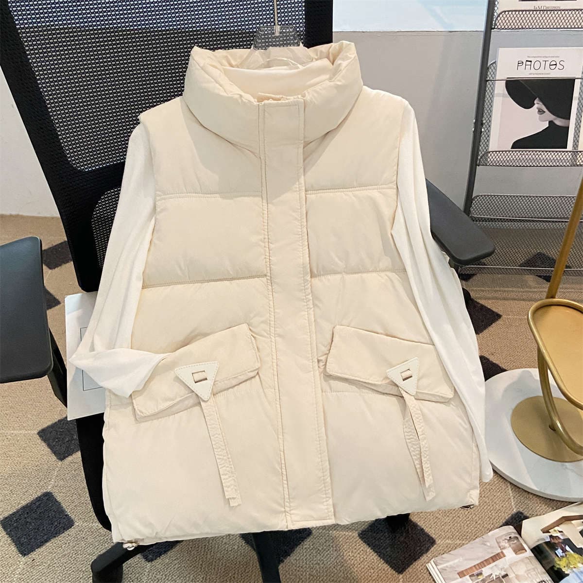 レディースベスト フラップポケット付きパフベスト