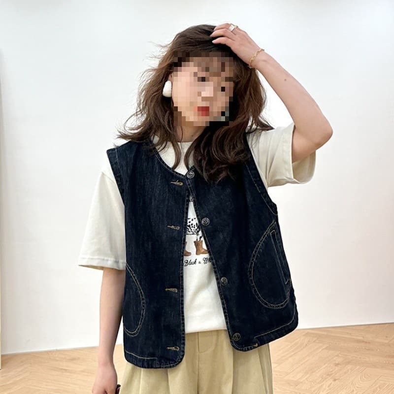 レディースベスト フェミニン切替デニムベスト