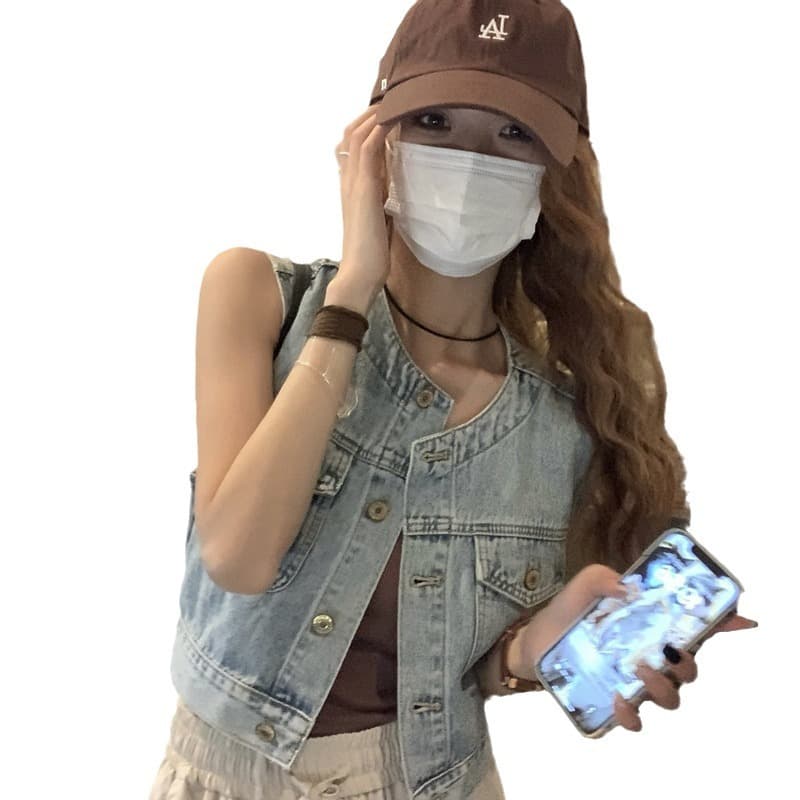 レディースベスト すっきりシルエットデニムベスト