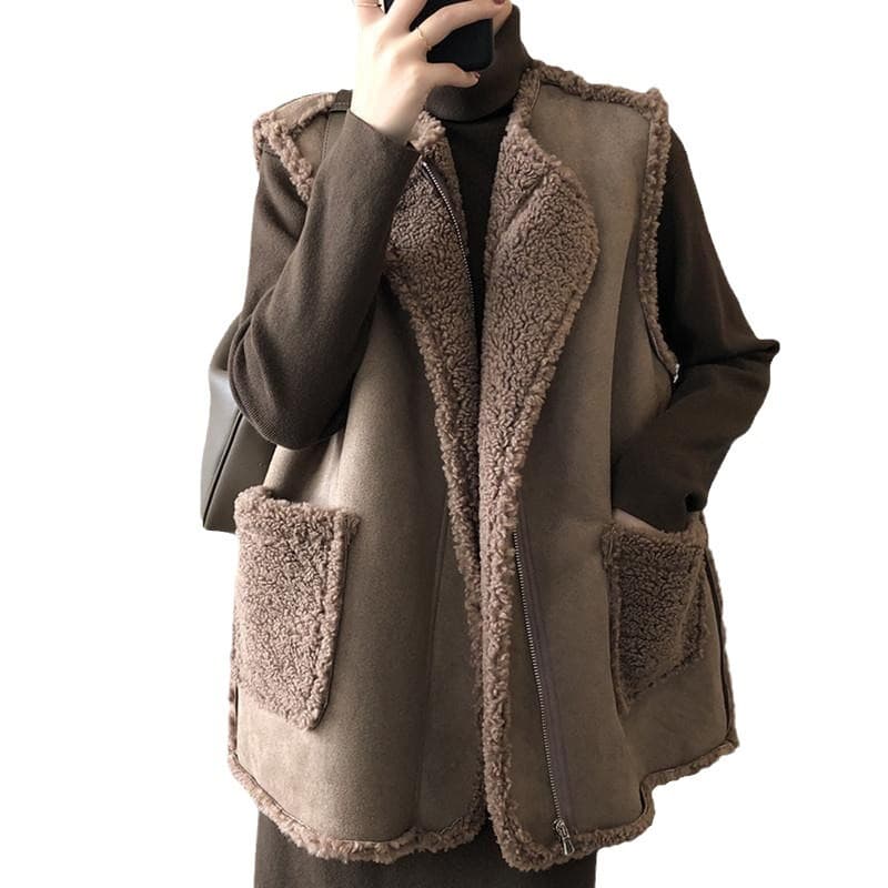 ムートン調もこもこレディースベスト