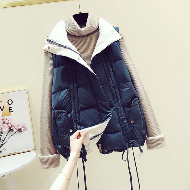 レディースベスト ニットスリーブ リバーシブルダウンベスト