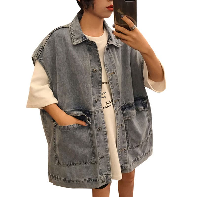 レディースベスト ゆったりデニムロングベスト