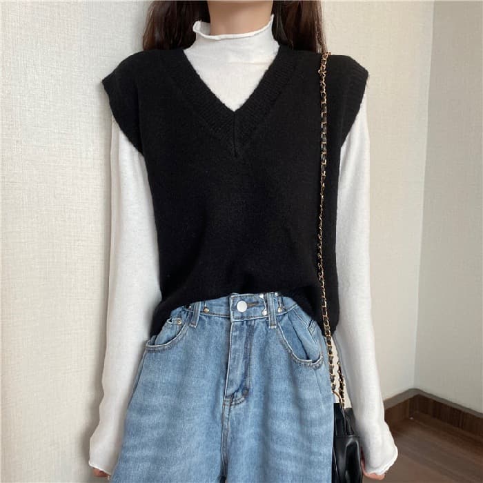 レディースベスト シンプル Vネック ベスト ニット