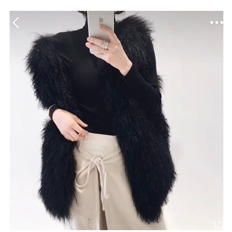 レディースベスト ふわふわ羊毛風ロング丈　ファー